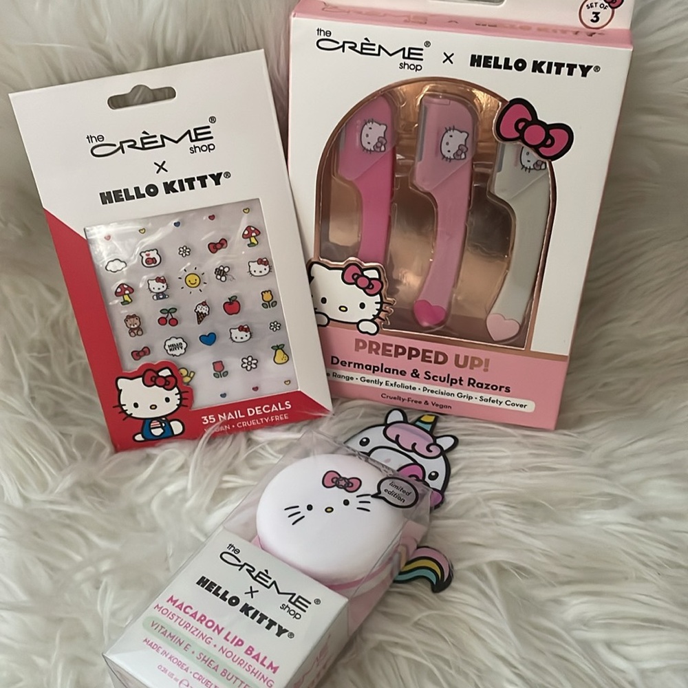 Hello Kitty Nail Decals, Razors & Macaron Lip Balm NEW Bundle
